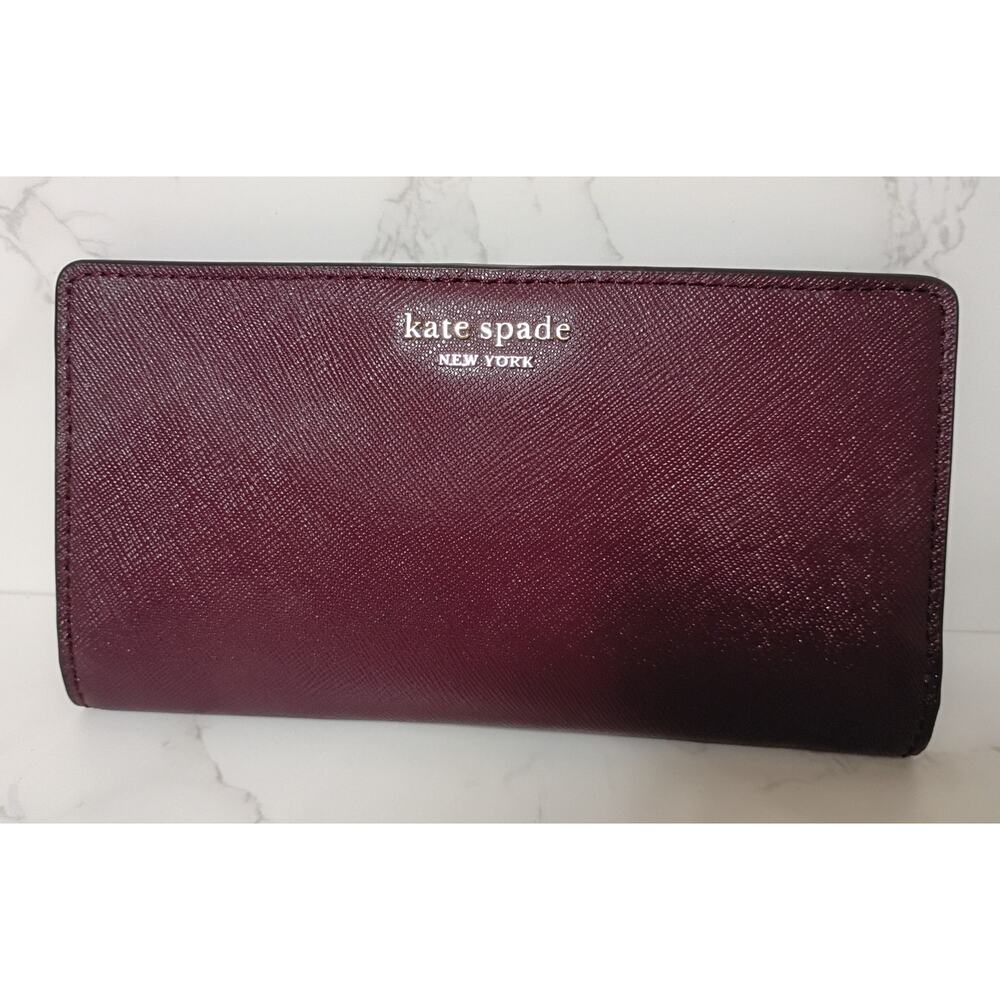 KATE SPADE Cameron Large Slim Bi-fold Burgundy Saffiano Leather Wallet - NWOT